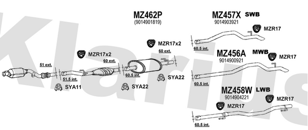 Klarius MZ462P - Box With Centre Pipe  - Fits Mercedes Sprinter 2.2CDi