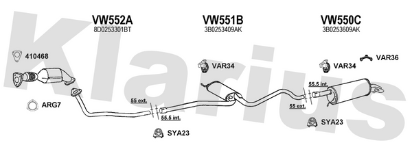 Klarius VW552A - Centre Pipe  - Fits Volkswagen Passat 1.9TDi