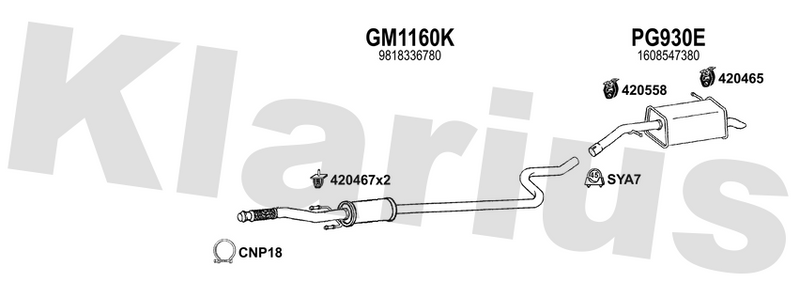 Klarius GM1160K - Box With Centre Pipe  - Fits Citroen C3 Aircross 1.2VTi