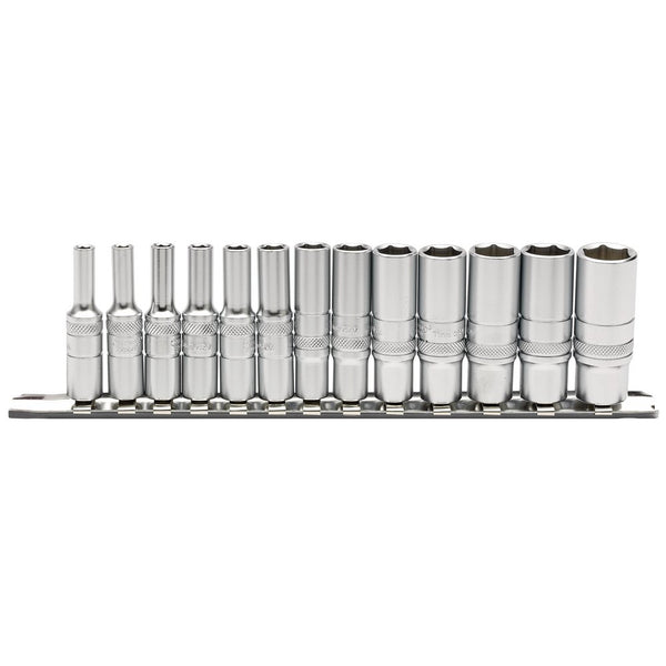 Deep Metric Socket Set on a Metal Rail, 1/4" Sq Dr (13 Piece)