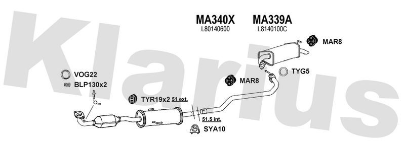 Klarius MA340X - Centre Pipe  - Fits Mazda 6 1.8i