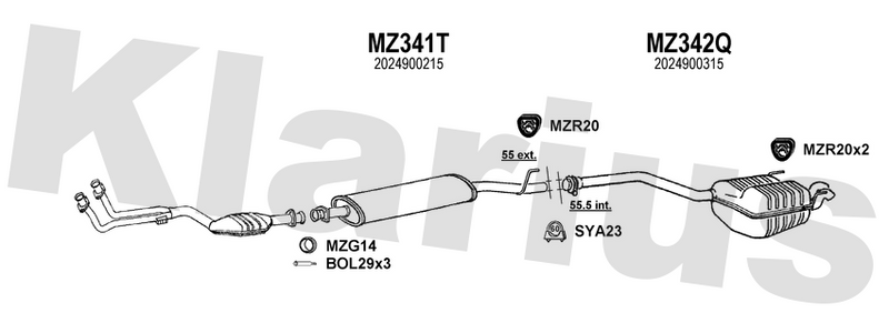 Klarius MZ341T - Box With Centre Pipe  - Fits Mercedes C200 2.0i