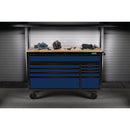 BUNKER Workbench Roller Tool Cabinet, 10 Drawer, 56", Blue