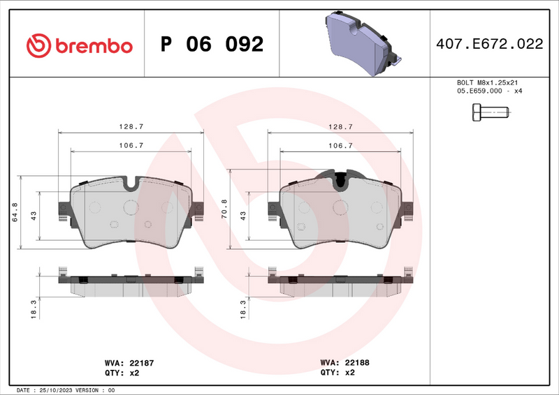 Brembo Brake Pad Set - P06092
