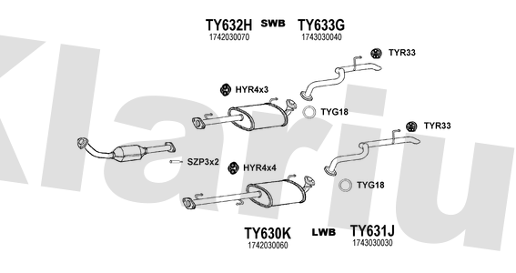 Klarius TY630K - Box With Centre Pipe  - Fits Toyota Landcruiser 3.0D4d