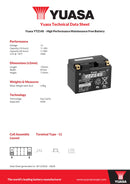 Yuasa YTZ14S (WC) 12V High Performance MF VRLA Motorcycle Battery