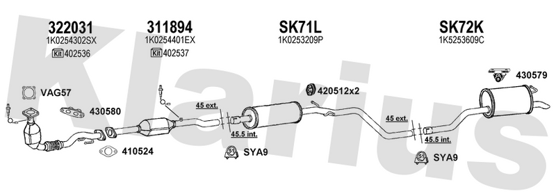 Klarius 322031 - Catalyst Type Approved Withpip  - Fits Audi A3 1.6FSi
