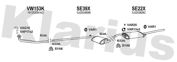 Klarius VW153K - Twin Front Pipe  - Fits Seat Toledo 1.6
