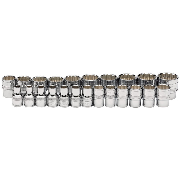 Loose Metric Socket Set, 1/2" Sq Dr, Polished Chrome (23 Piece)