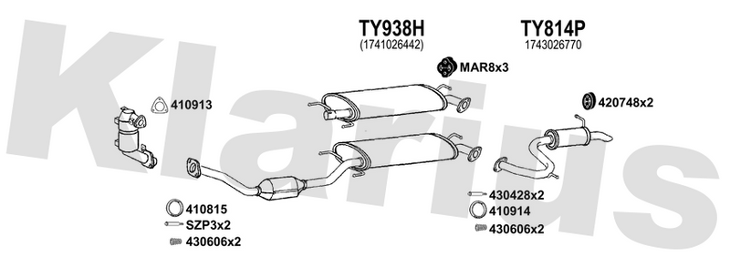 Klarius TY938H - Box With Centre Pipe  - Fits Toyota RAV4 2.2D4-D