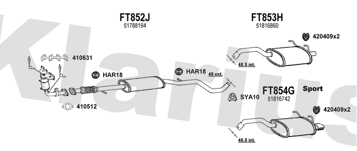 Klarius FT852J - Box With Centre Pipe  - Fits Fiat 500 1.4i