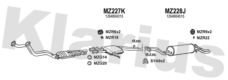 Klarius MZ227K - Box With Centre Pipe  - Fits Mercedes 300 3.0