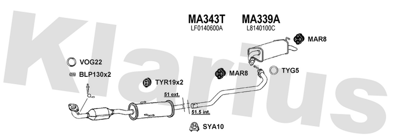 Klarius MA343T - Centre Pipe  - Fits Mazda 6 2.0i