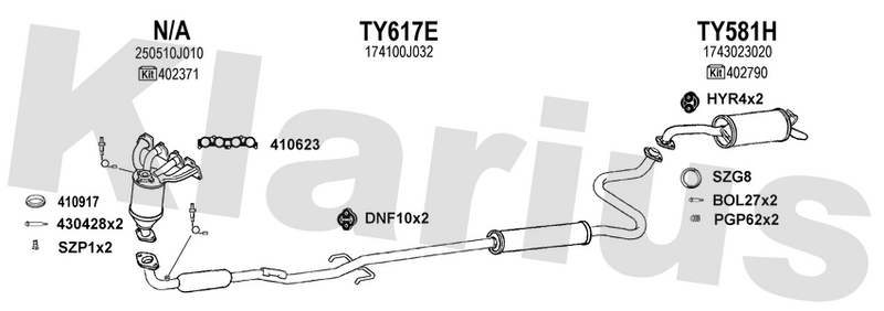 Klarius TY617E - Box With Centre Pipe  - Fits Toyota Yaris 1.3VVTi