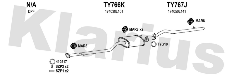 Klarius TY766K - Box With Centre Pipe  - Fits Toyota Hilux 2.5 D-4D