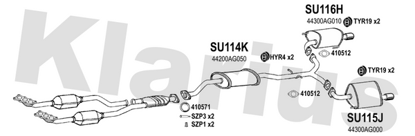 Klarius SU114K - Box With Centre Pipe  - Fits Subaru Legacy 3.0