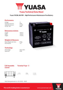 Yuasa 12V High Performance Maintenance Free VRLA Motorbike Battery - YIX30L-BS-PW(CP) - 4 Year Warranty