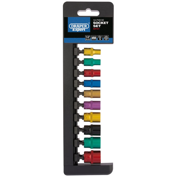Metric Coloured Socket Set, 1/4" Sq Dr (10 Piece)