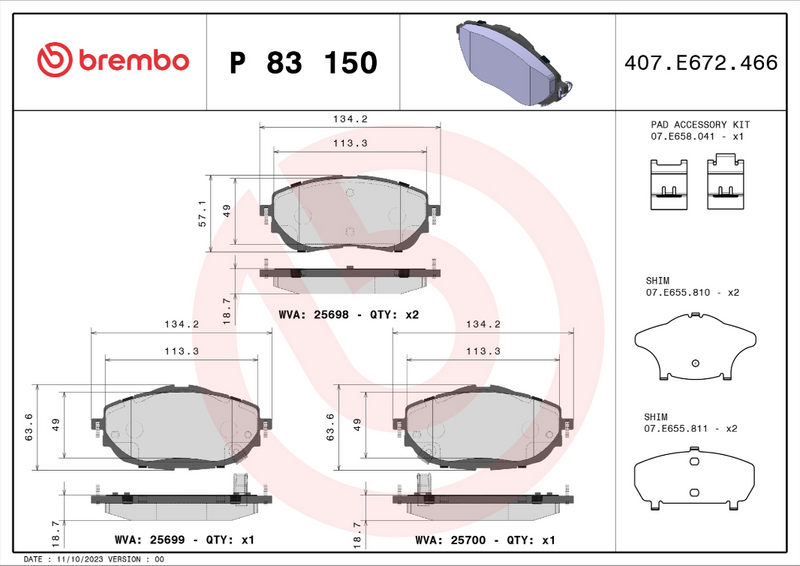 Brembo Brake Pad Set - P83150