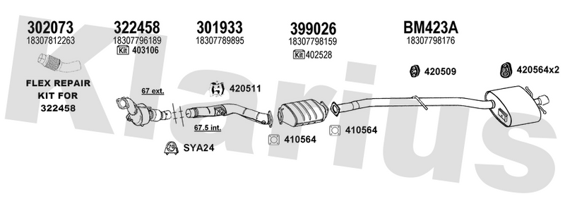 Klarius 302073 - Front Pipe For Cat  - Fits BMW 520 2.0