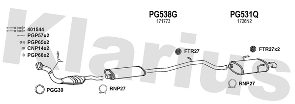 Klarius PG538G - Box With Centre Pipe  - Fits Peugeot 406 2.0i