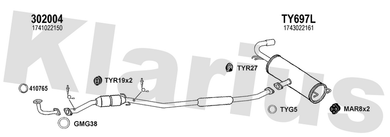 Klarius 302004 - Front Pipe For Cat  - Fits Toyota RAV4 1.8i