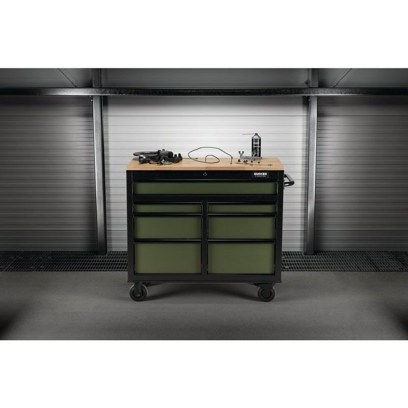 BUNKER Workbench Roller Tool Cabinet, 10 Drawer, 56", Blue