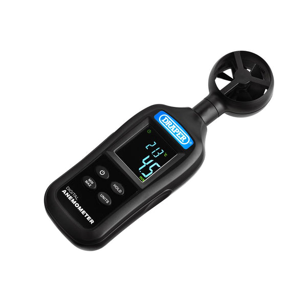 Draper Handheld Digital Anemometer - Wind Speed and Temperature Meter, 0.4-30m/s and -20 to +70°C