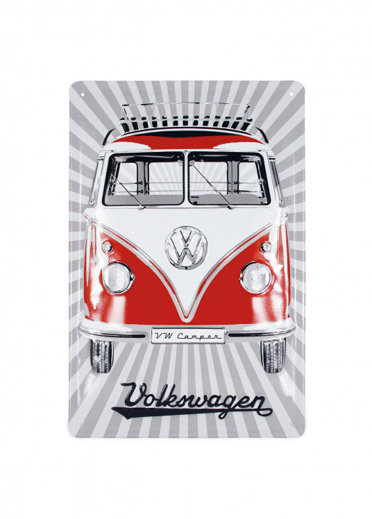 VW T1 Bus Metal Sign - Samba Stripes/Red