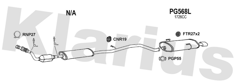 Klarius PG568L - Box With Tail Pipe  - Fits Peugeot 206 2.0i