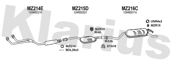 Klarius MZ214E - Box With Front Pipe  - Fits Mercedes 200 2.0