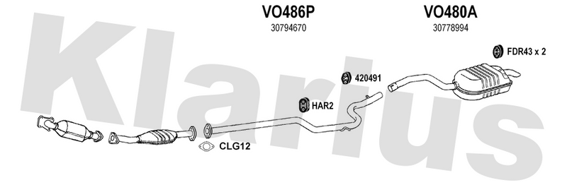 Klarius VO486P - Centre Pipe  - Fits Volvo S80 2.4D