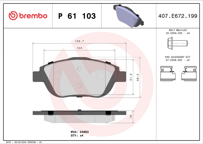 Brembo Brake Pad Set - P61103