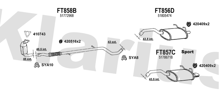 Klarius FT858B - Centre Pipe  - Fits Fiat 500 1.3MJTD
