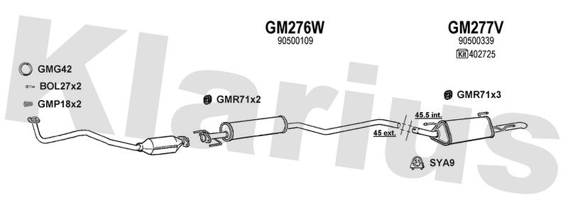 Klarius GM276W - Box With Centre Pipe  - Fits Opel Vectra 1.6i