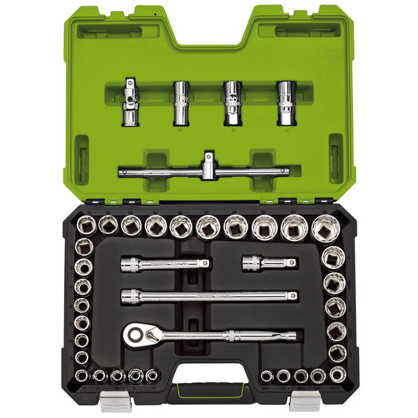 Draper Expert MM/AF Combined Socket Set, 1/2" Sq Dr, Green (41 Piece)