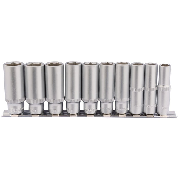 Deep Socket Set on Metal Rail, 3/8" Sq Dr (10 Piece)