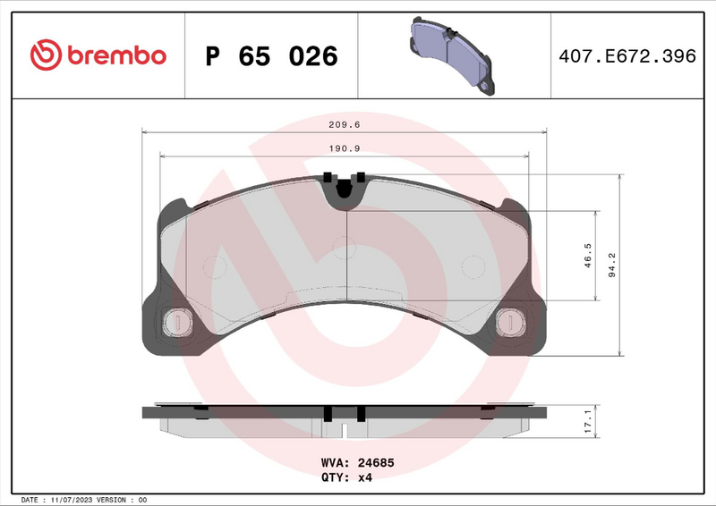 Brembo Brake Pad Set - P65026
