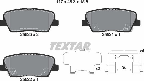 Hyundai Kia Ssangyong, Brake Pad Set - Textar 2552003
