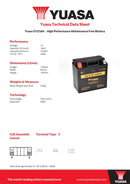 Yuasa 12V High Performance Maintenance Free VRLA Motorbike Battery - GYZ16H(WC) - 4 Year Warranty