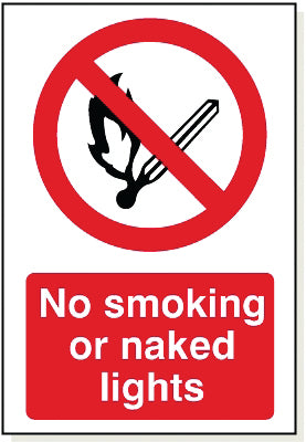 Adhesive No Smoking or Naked Lights Sign - PB007A