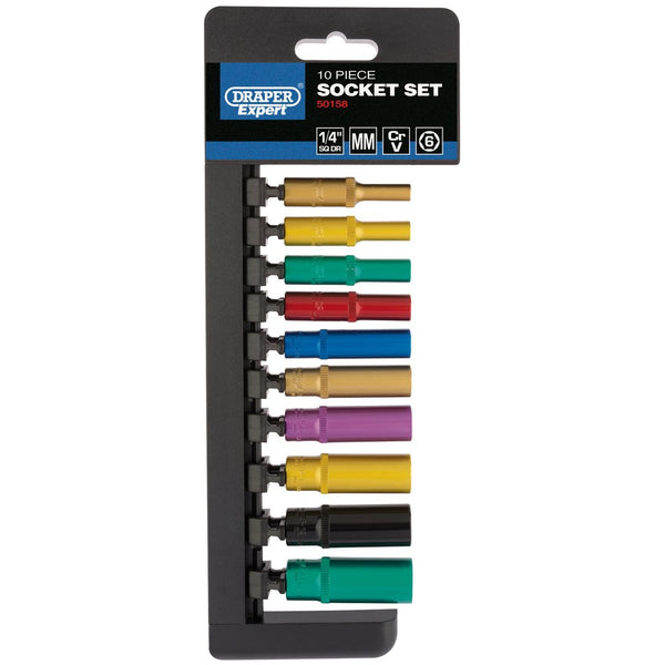 Metric Coloured Deep Socket Set, 1/4" Sq Dr (10 Piece)
