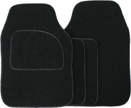 Streetwize 4 Piece Velour Carpet Mats Set with Coloured Binding - Black