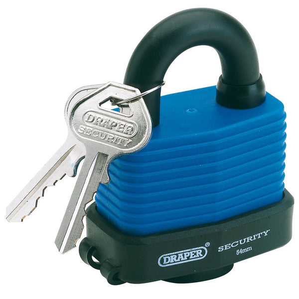 Laminated Steel Padlock and 2 Keys with Hardened Steel Shackle and Bumper, 54mm