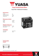 TTZ7S (WC) 12V Yuasa MF VRLA Motorcycle Battery