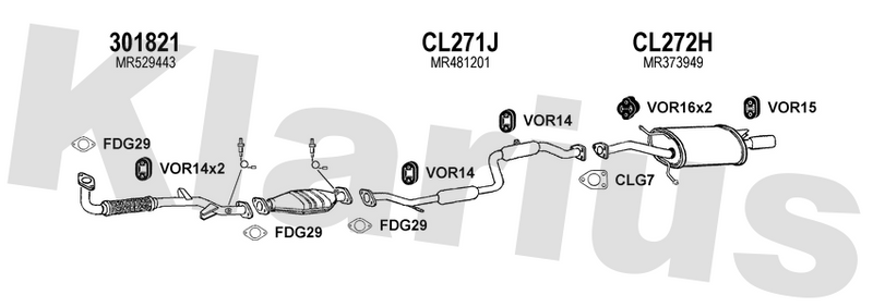 Klarius 301821 - Front Pipe For Cat  - Fits Mitsubishi Carisma 1.6i