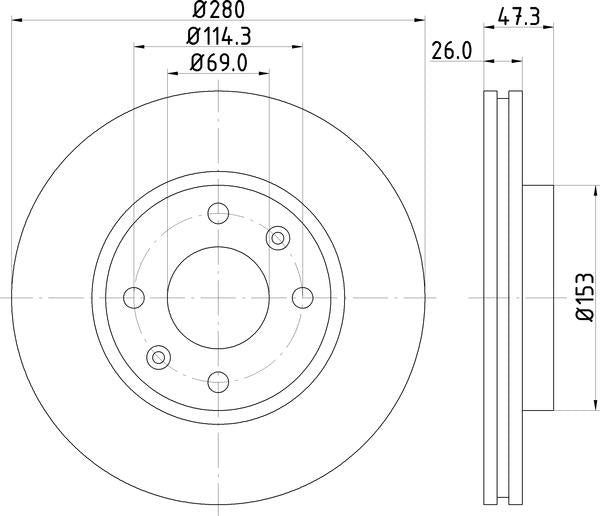 Mintex Brake Discs fits -Hyundai Kia S280:5 MDC1812 (also fits other vehicles)