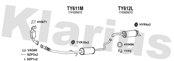 Klarius TY611M - Box With Centre Pipe  - Fits Toyota Yaris 1.4D-D