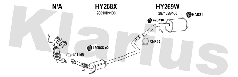Klarius HY268X - Box With Centre Pipe  - Fits Hyundai i10 1.0