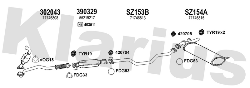 Klarius 302043 - Front Pipe For Cat  - Fits Fiat Sedici 1.9MJTD